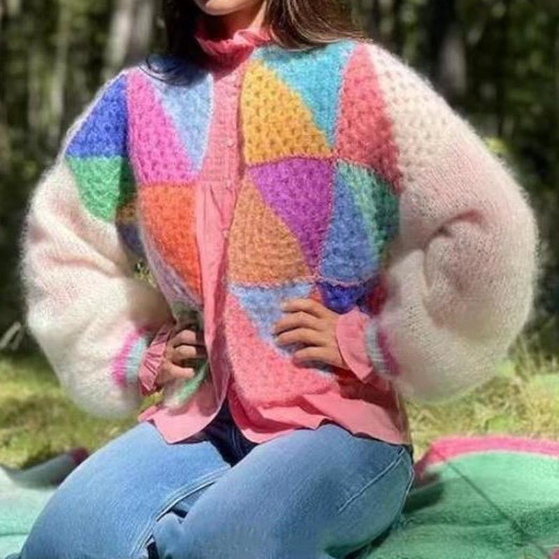 Colorful Patchwork Knit Sweater