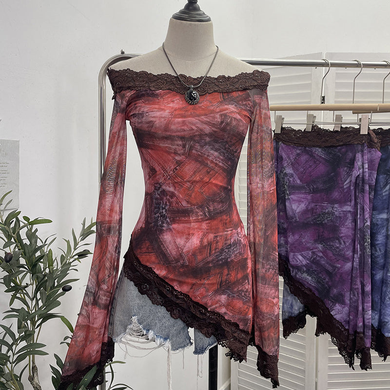 Asymmetrical Off-the-Shoulder Lace Top