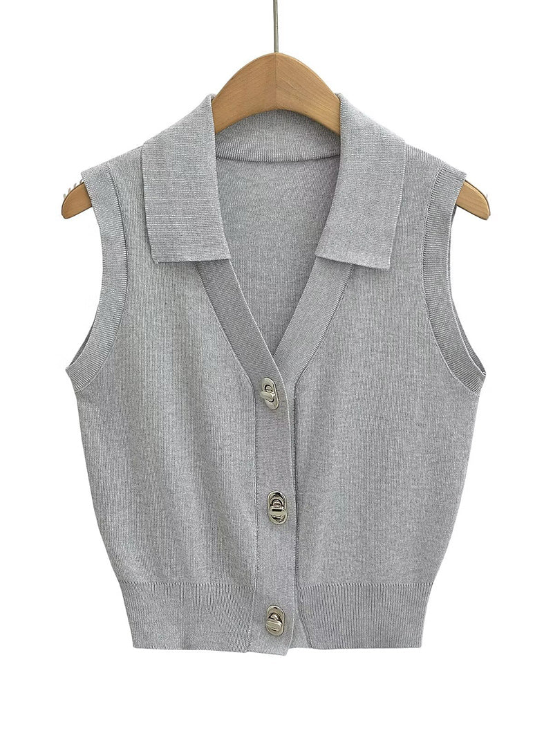 Sleeveless Button-Up Knit Vests