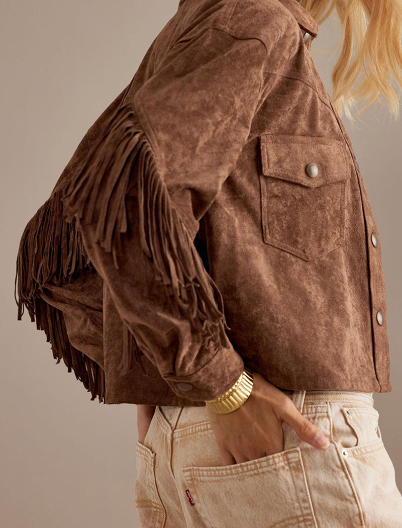 Fringe Trim Collared Longline Jacket