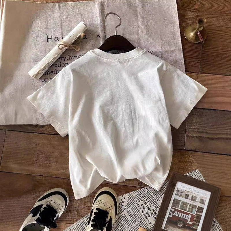 Printed White Loose-Fit Pullover T-Shirt