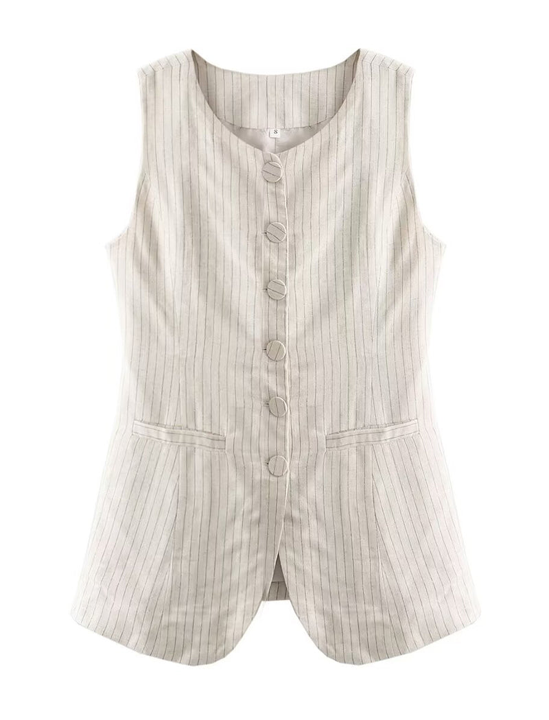 Striped Button-Front Vest
