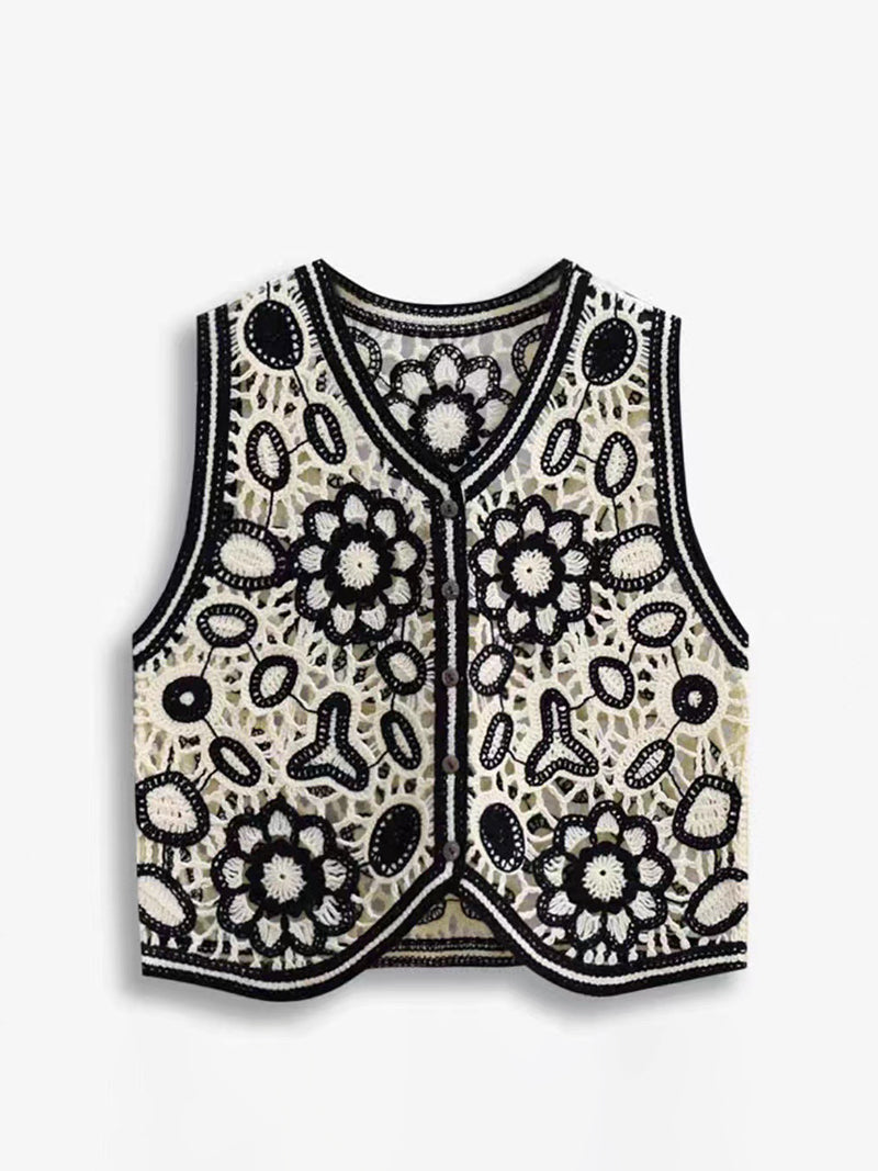 Floral Crochet Eyelet Vest