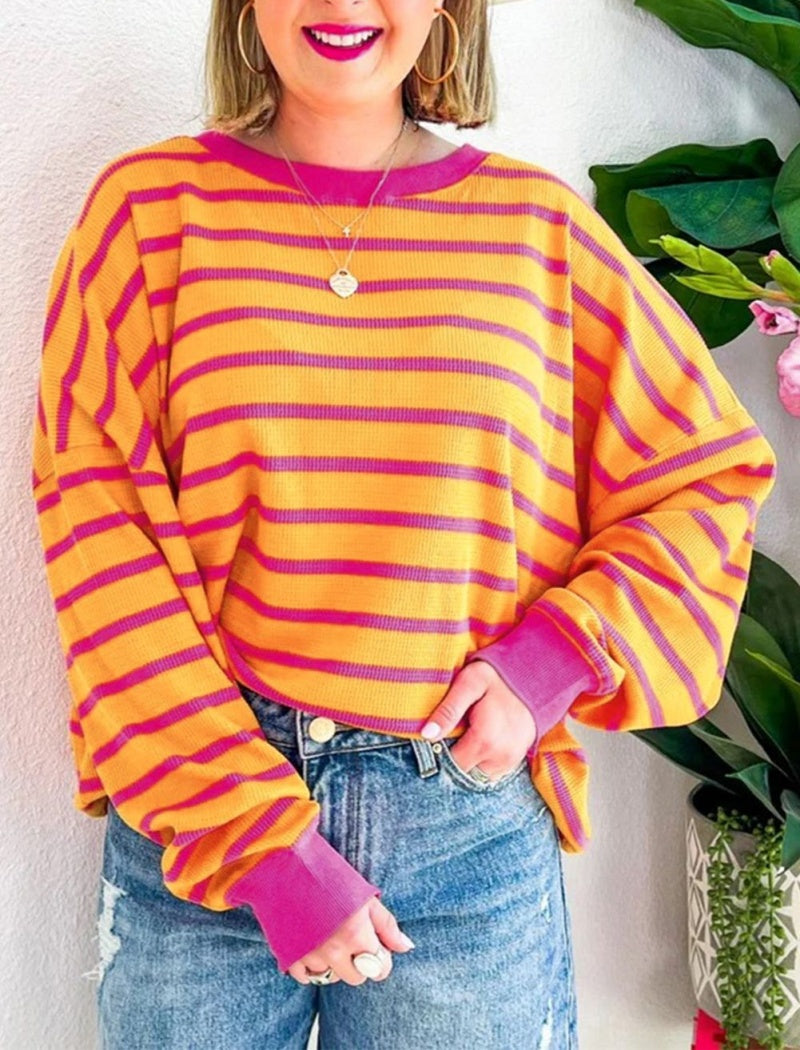 Striped Loose-Fit Sweater with Drop Shoulders