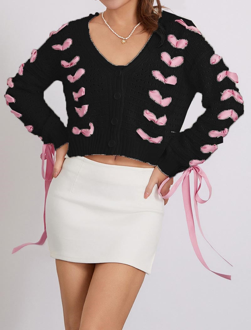 V-neck Tie-front Knit Cardigan