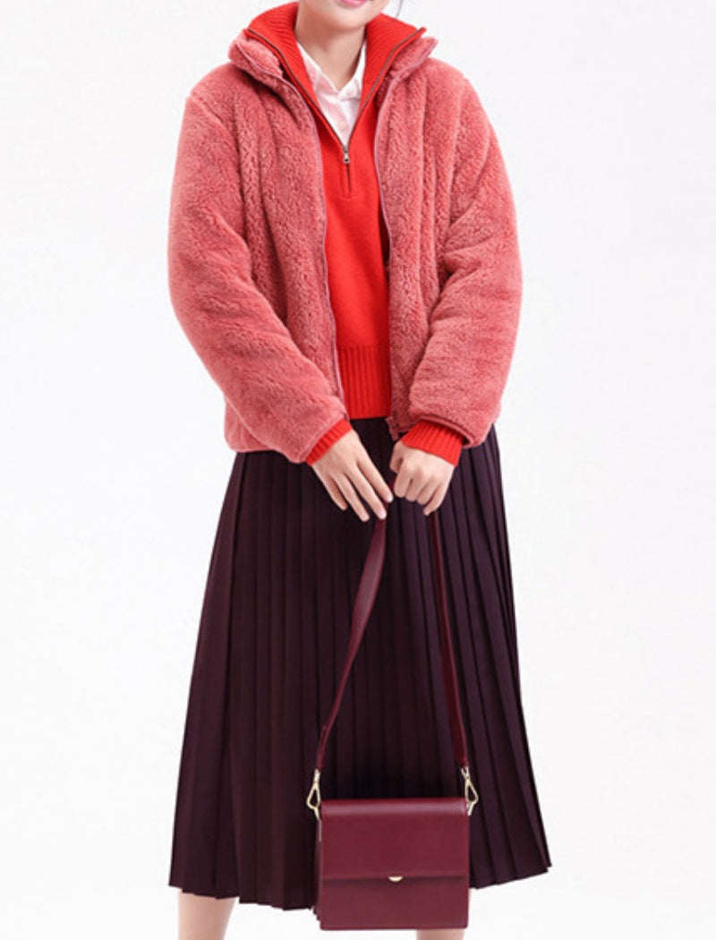 Fleece Zip-Up Jacket with Stand Collar