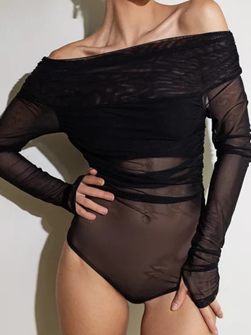 Off-the-Shoulder Sheer Bodysuit