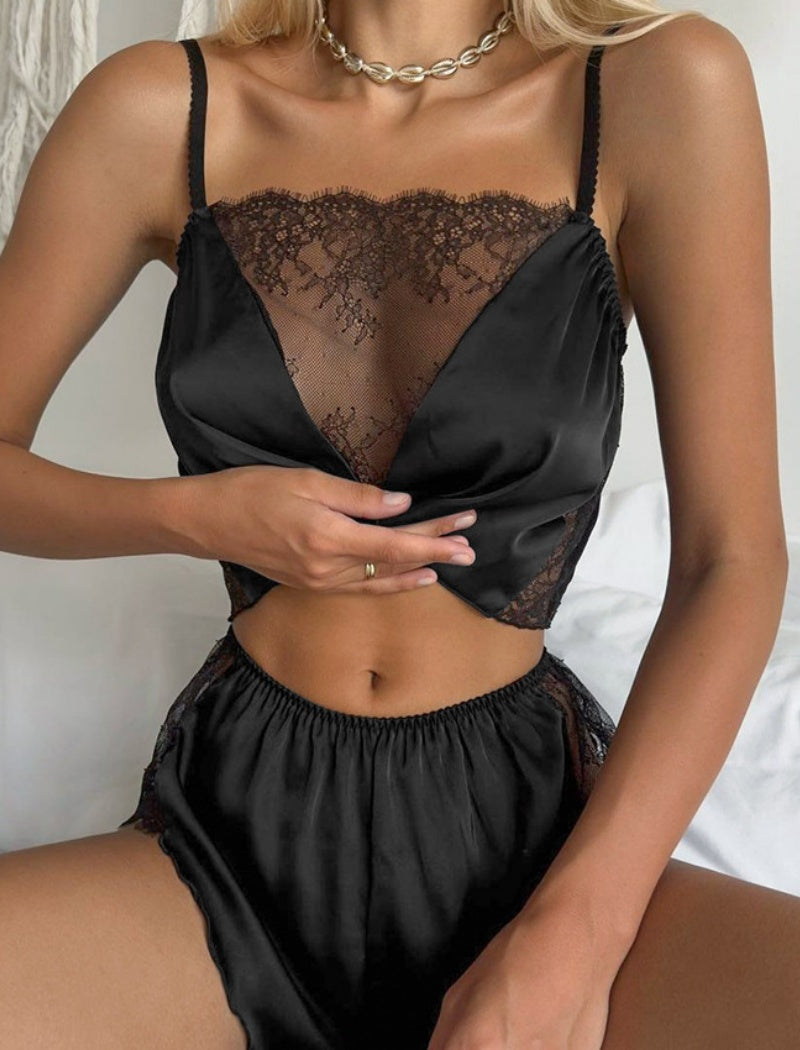 Lace-Trim Satin Cami and Shorts Sleep Set