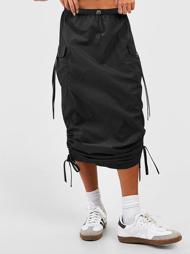 Drawstring Cargo Midi Skirt