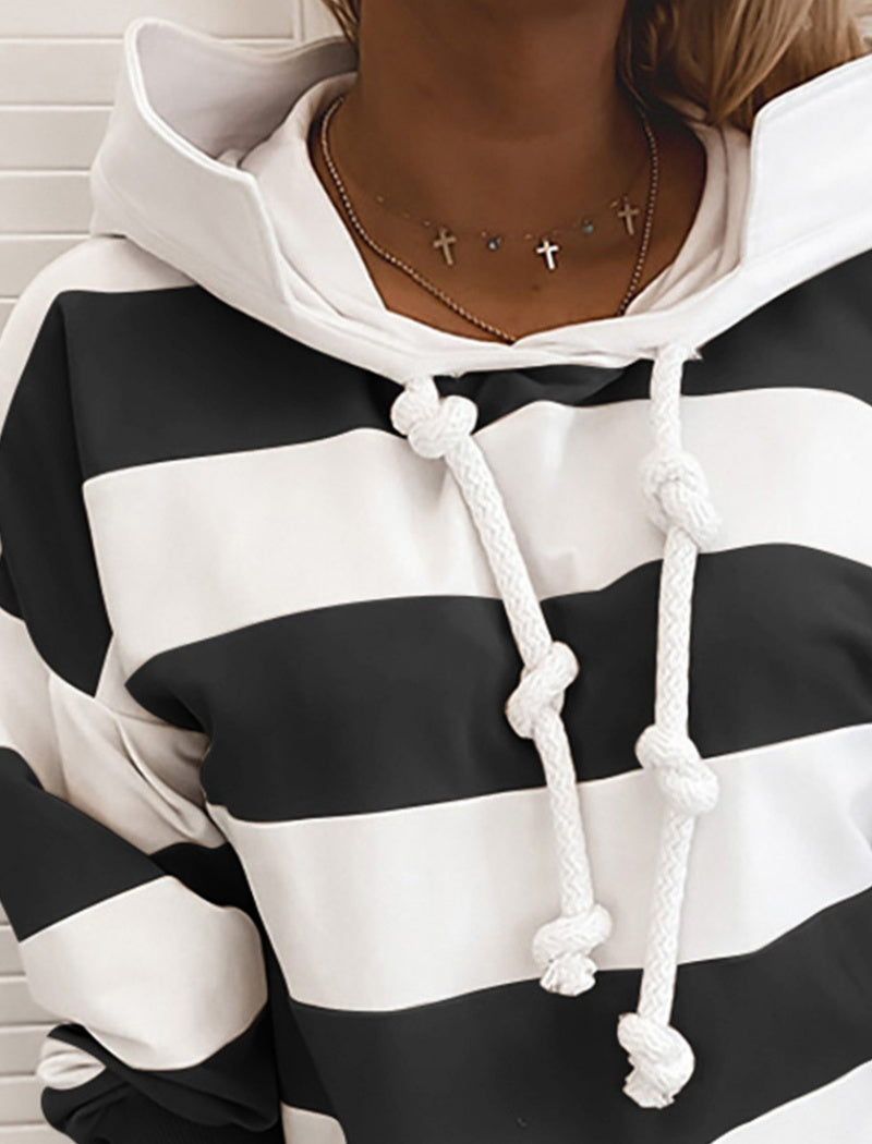 Striped Hoodie with Knotted Drawstrings
