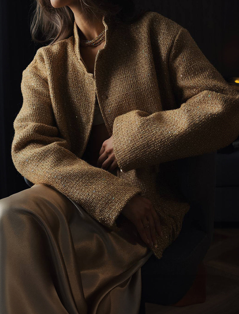 Sequin Stand-Collar Loose Jacket