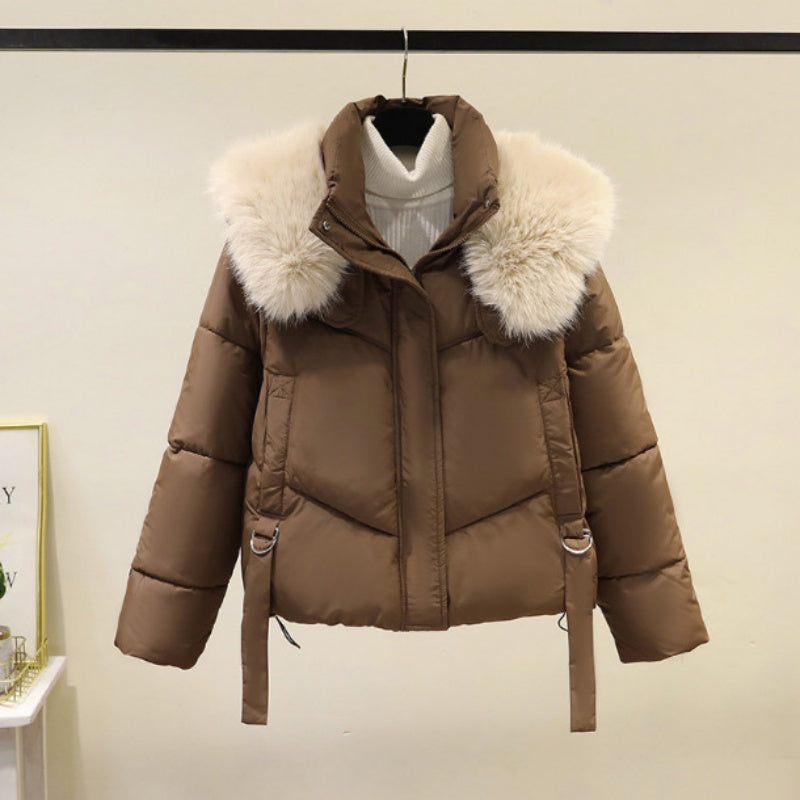 Fur Collar Puffer Jacket with Oversized Fit