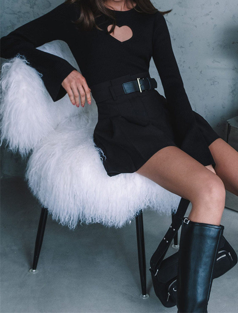 Heart Cut-Out Ribbed Sweater