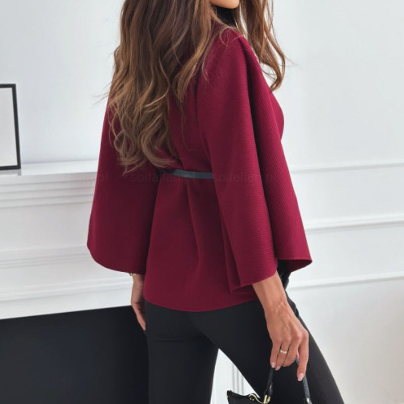 Waist-Tie Wool Cape Coat