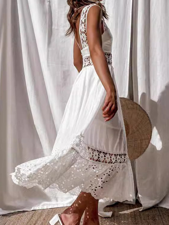 Lace Sleeveless Eyelet Maxi Dress