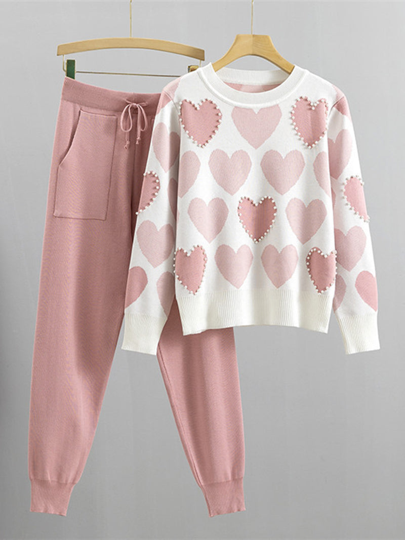 Heart Print Sweater and Jogger Set