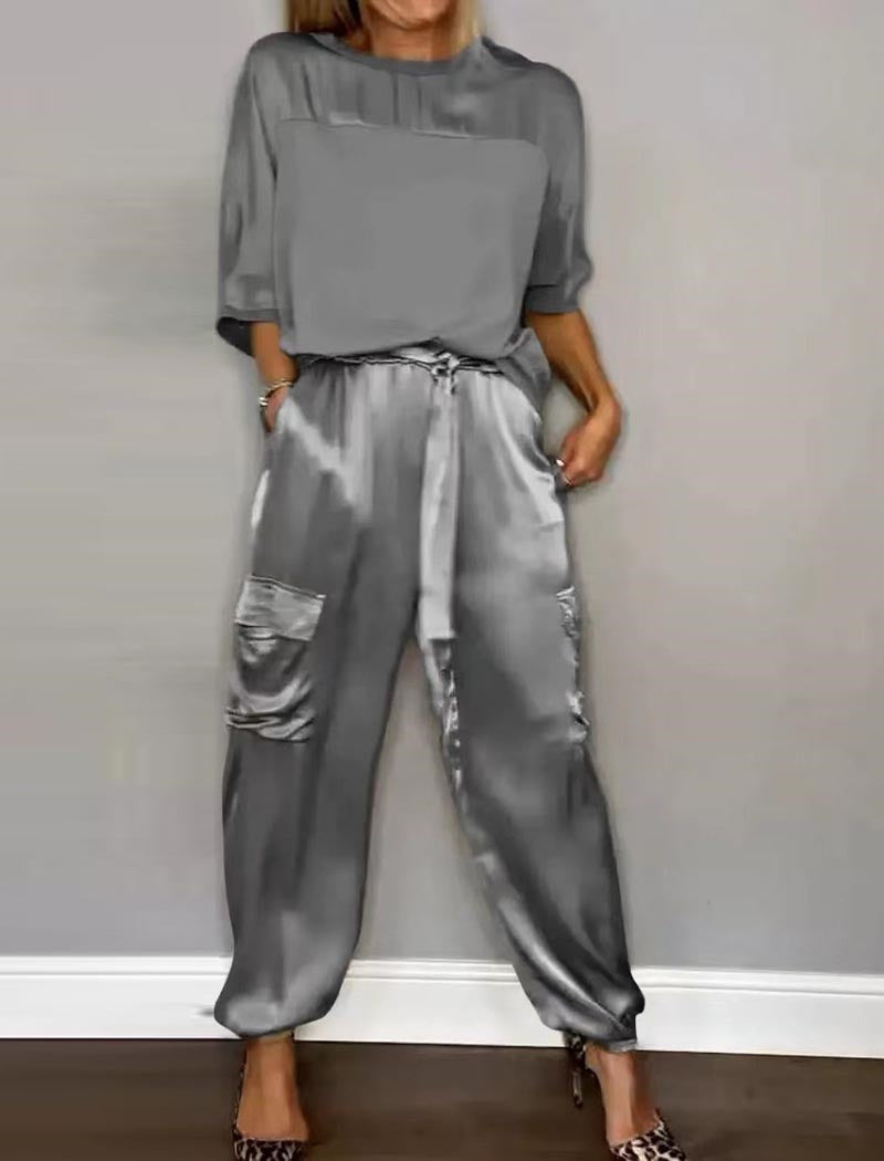 Satin Top and Cargo Pant Set