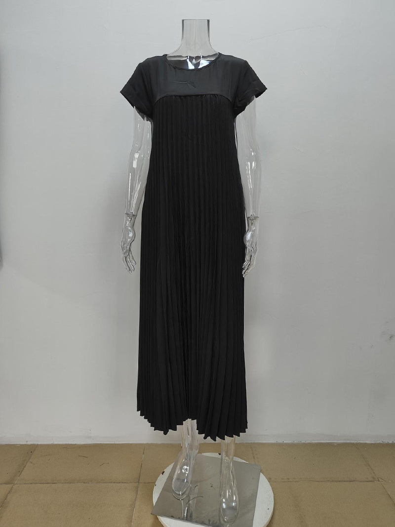 Pleated Cap-Sleeve Maxi Dress