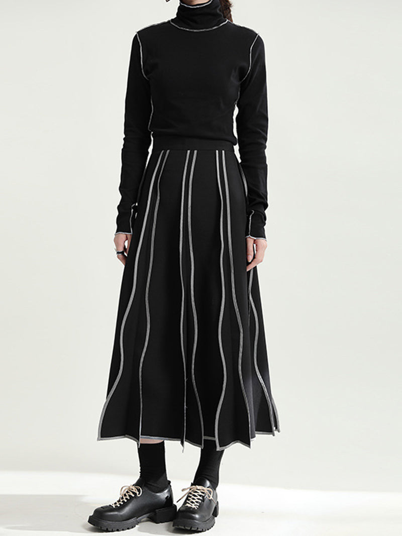 High-Waisted Stripe Midi Skirt