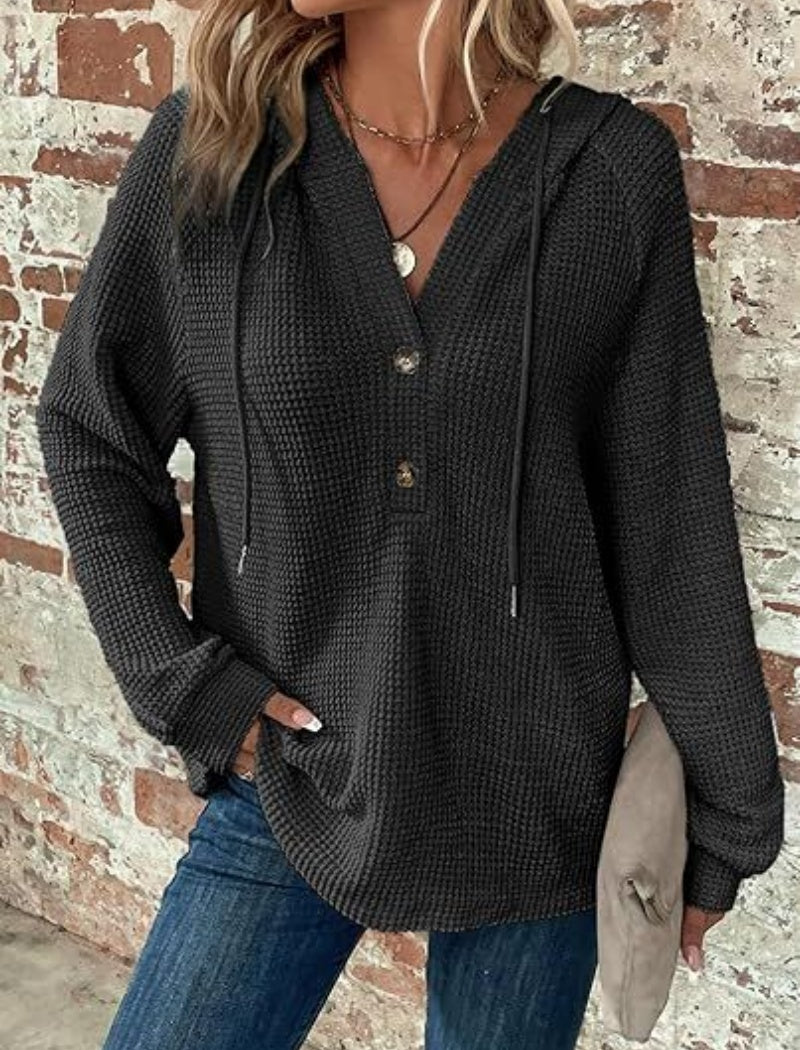 Button-Up Waffle Knit Hoodie