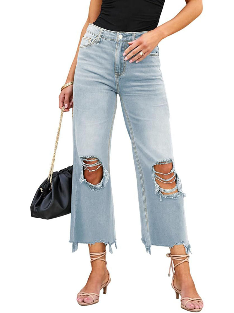 High-Waisted Distressed Jeans