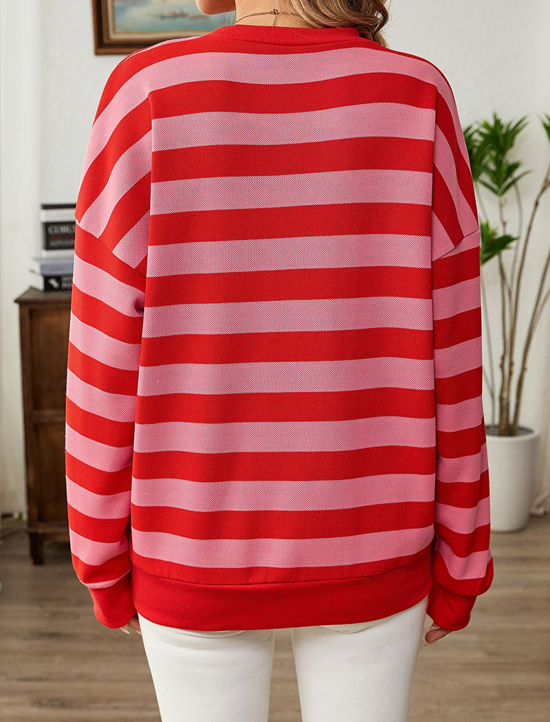 Striped Loose Round Neck Long Sleeve Top