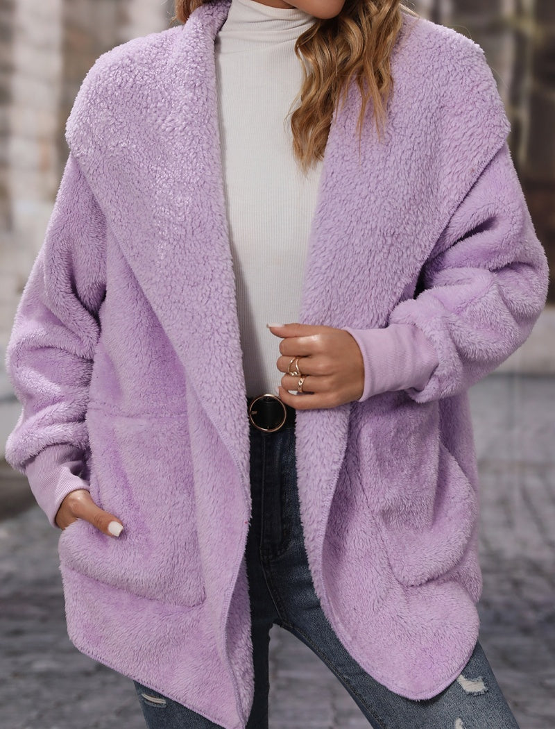 No-Button Double-Sided Fleece Cardigan