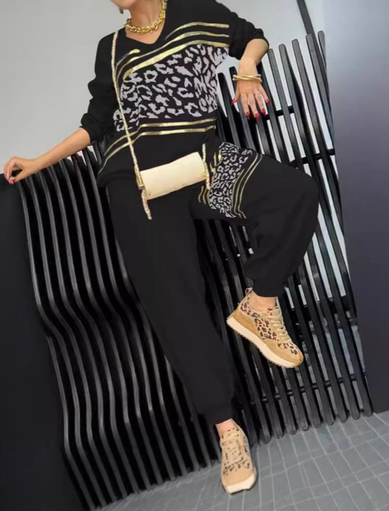 Leopard Print Contrast Lounge Set