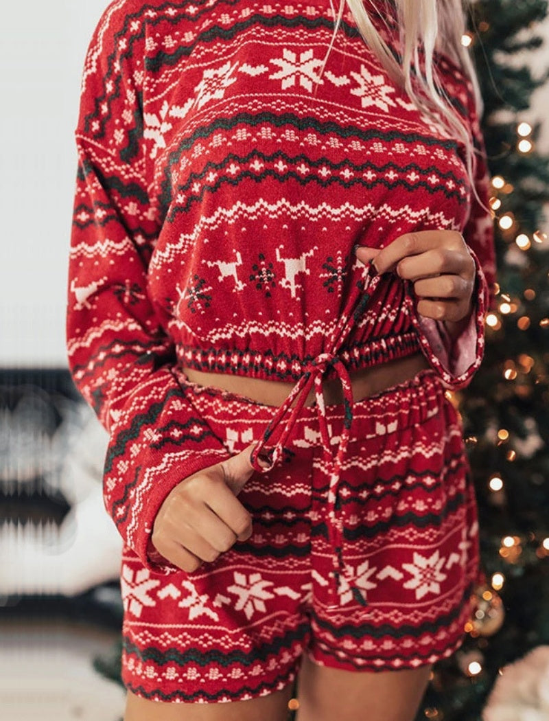 Christmas Reindeer Print Pajama Set