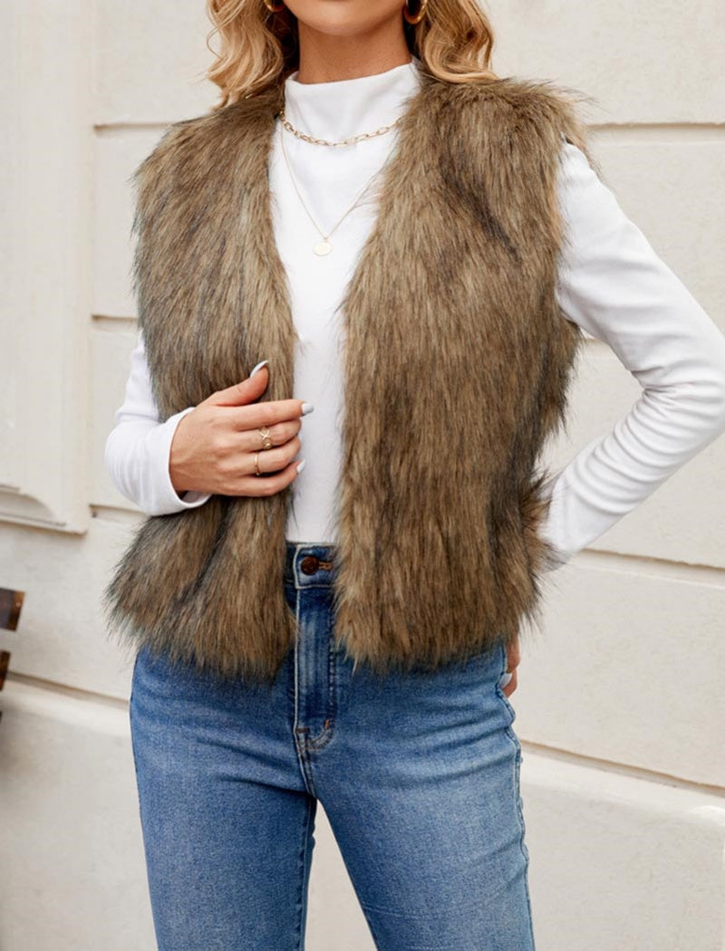 V-Neck Faux Fur Vest