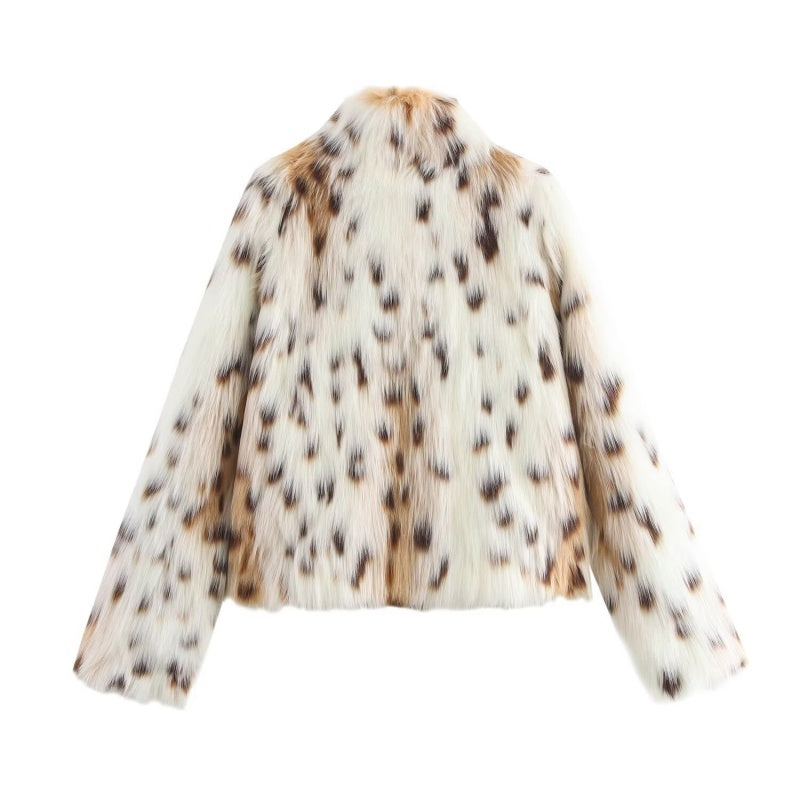 Faux Fur Animal Print Coat