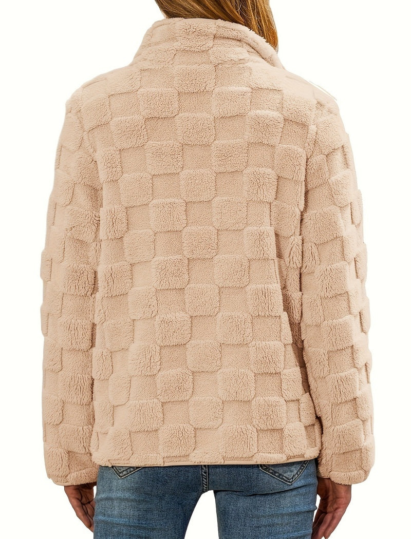 Checkered Texture Zip-Up Jacket