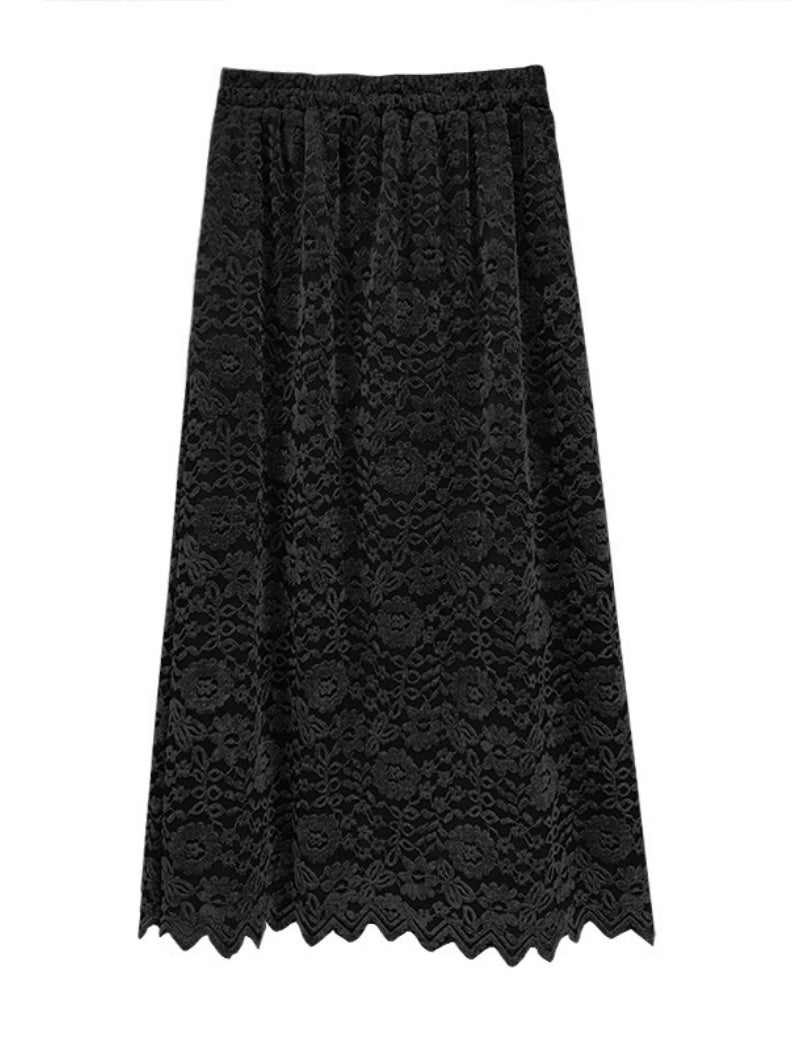 Lace Midi Skirt with Elastic Waistband