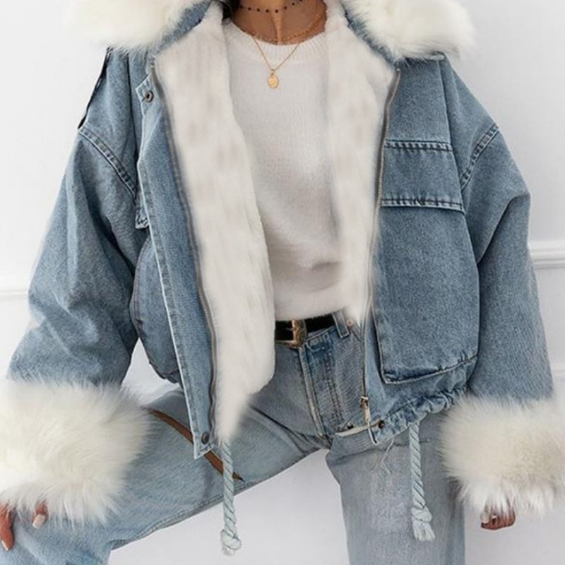Faux Fur Trim Denim Jacket