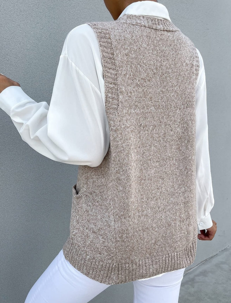 V-Neck Pocketed Knit Vest