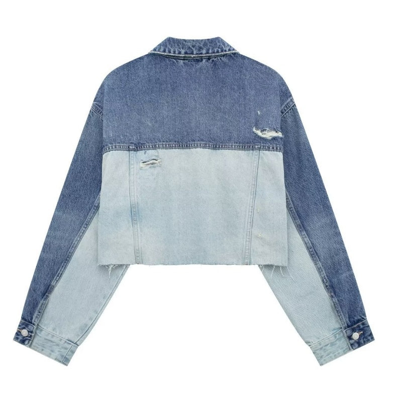 Colorblock Cropped Denim Jacket