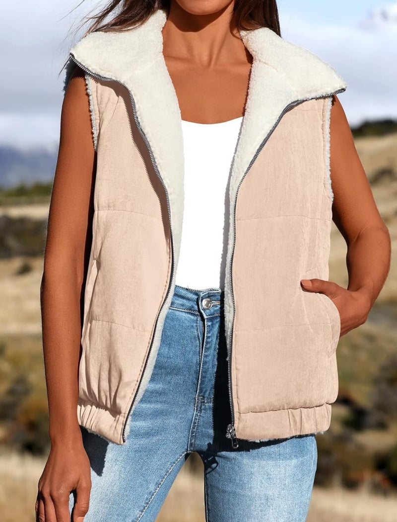 Sleeveless Puffer Vest with Zipper Front