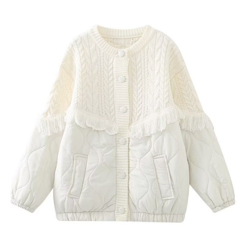 Quilted Knit Jacket with Fringe
