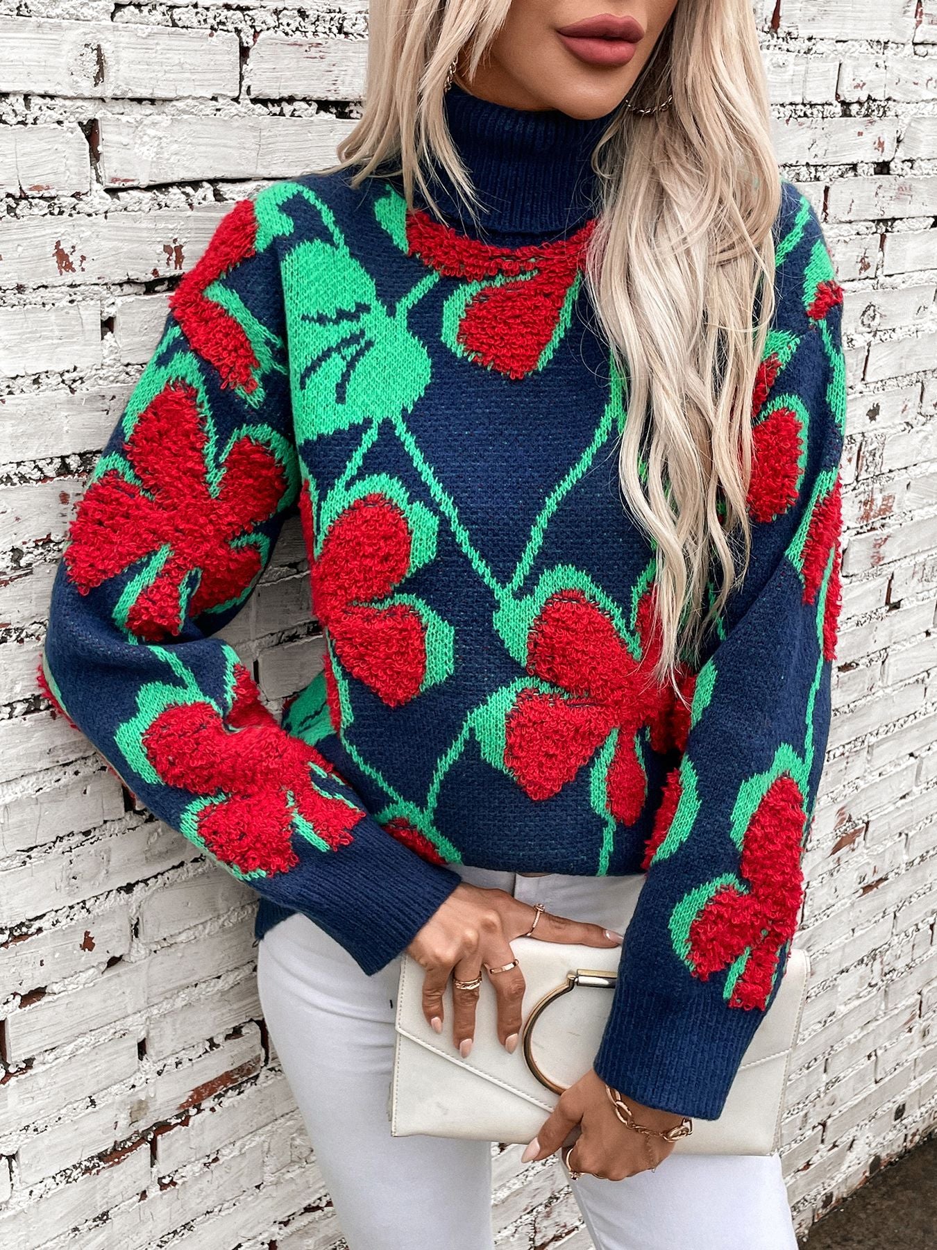 Oversized Floral Pattern Sweater