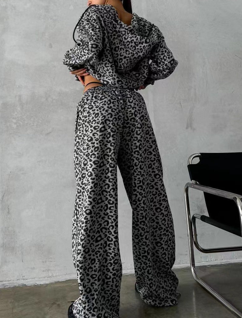 Leopard Print Hoodie and Pants Set
