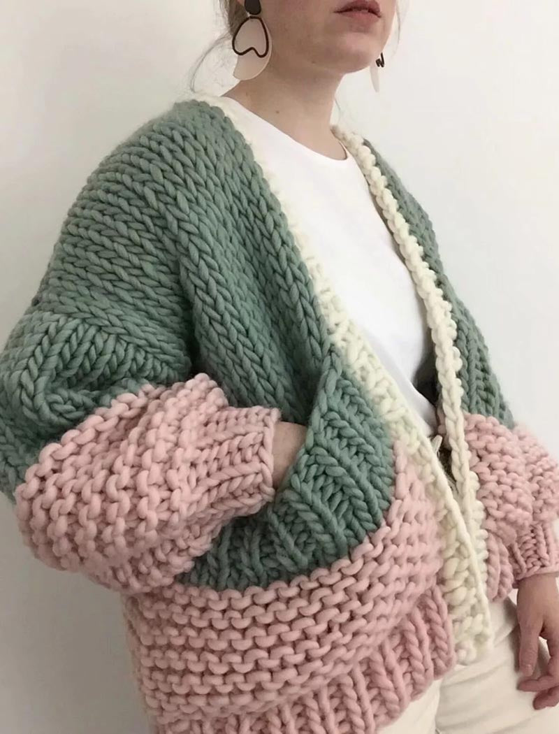 Colorblock Chunky Knit Cardigan