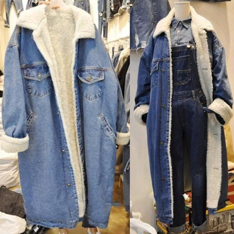 Longline Denim Sherpa Coat