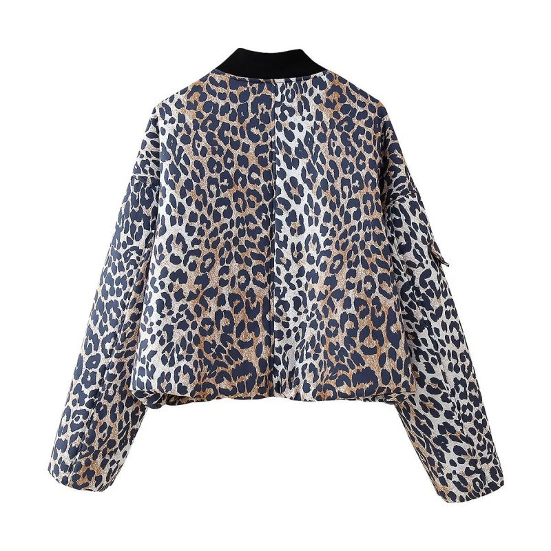 Leopard Print Zip-Up Puffer Jacket