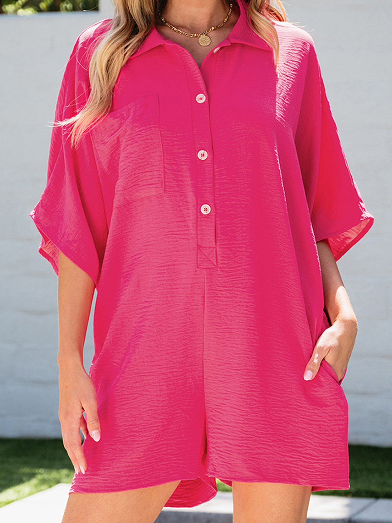 Solid Button-Up Romper