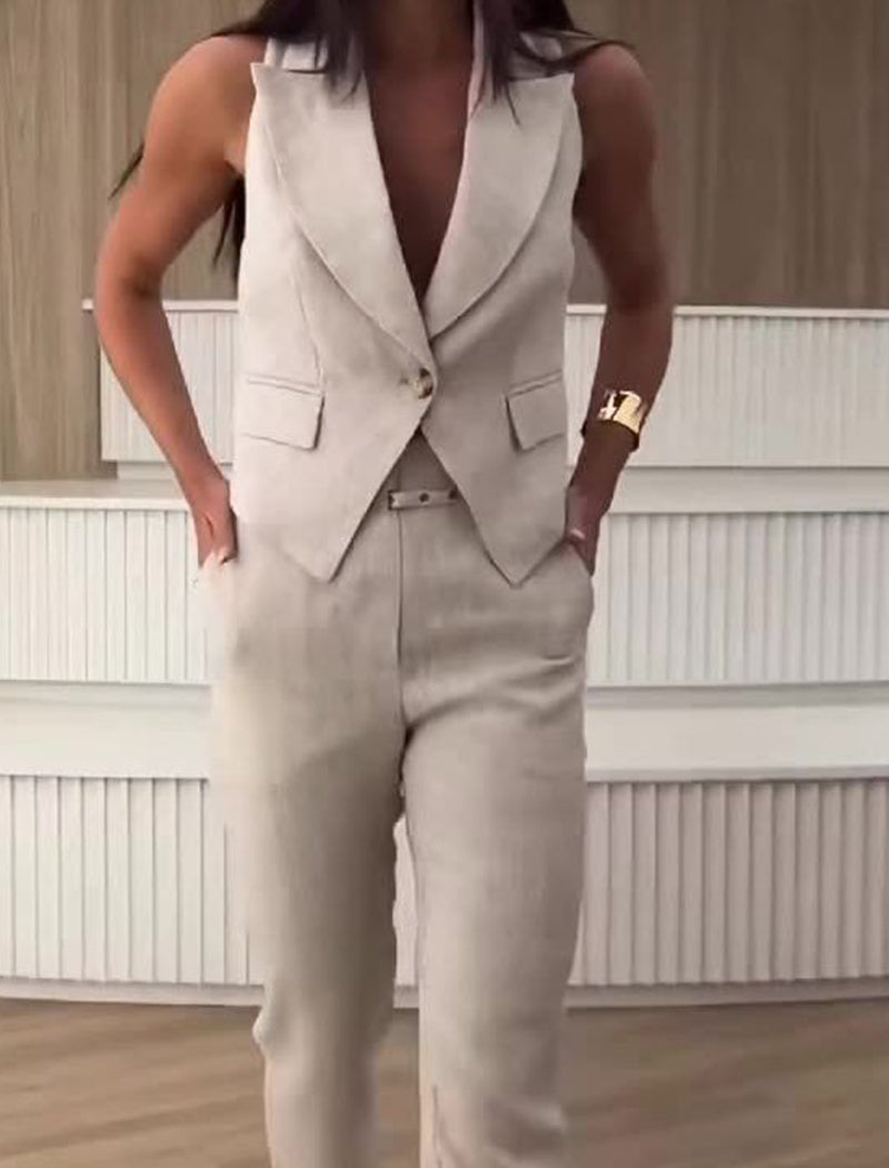 Tailored Sleeveless Blazer and Pants Set