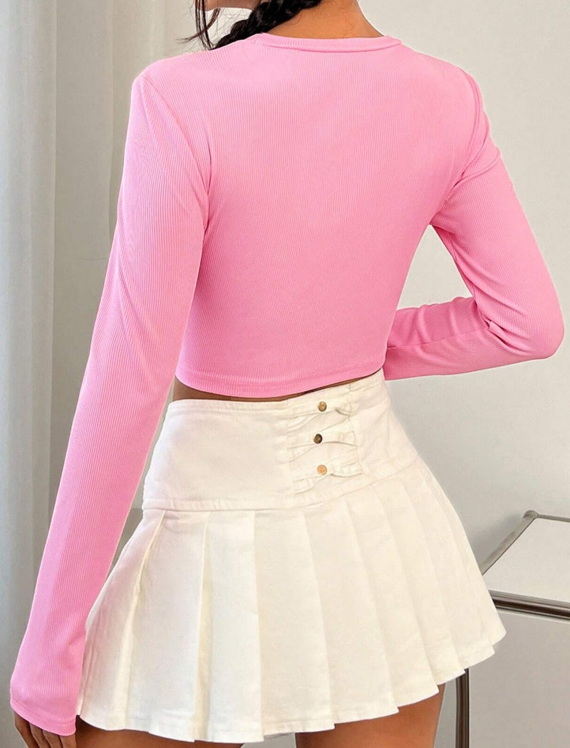 Long Sleeve Heart Cutout Crop Top