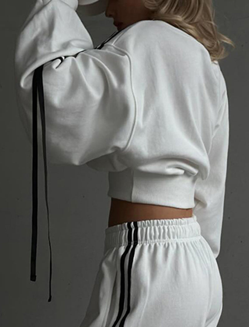 Color-Blocked Drawstring Waist Off-Shoulder Hoodie and Pants Set