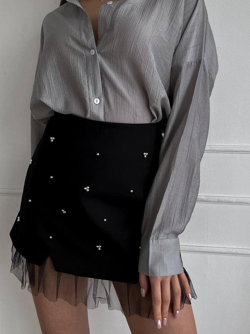 Patchwork Tulle Hem Mini Skirt