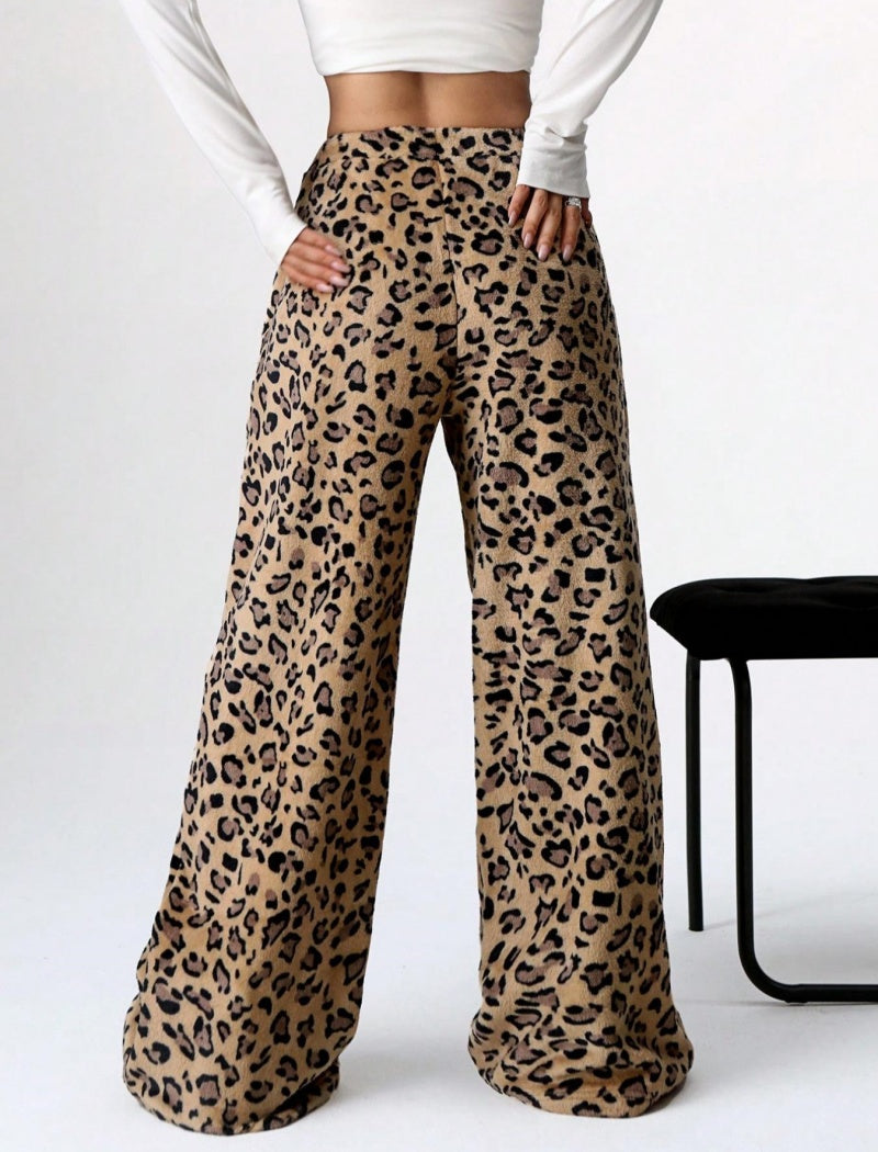 Leopard Print Casual Wide-Leg Pants