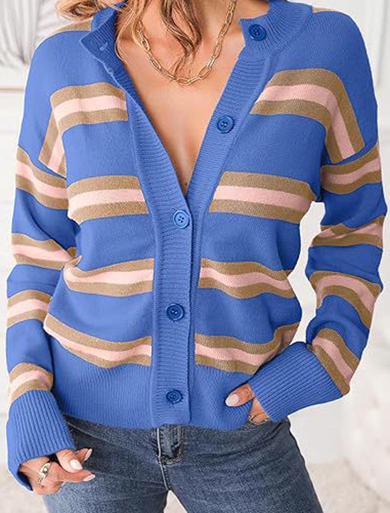 Striped Button-Up Cardigan